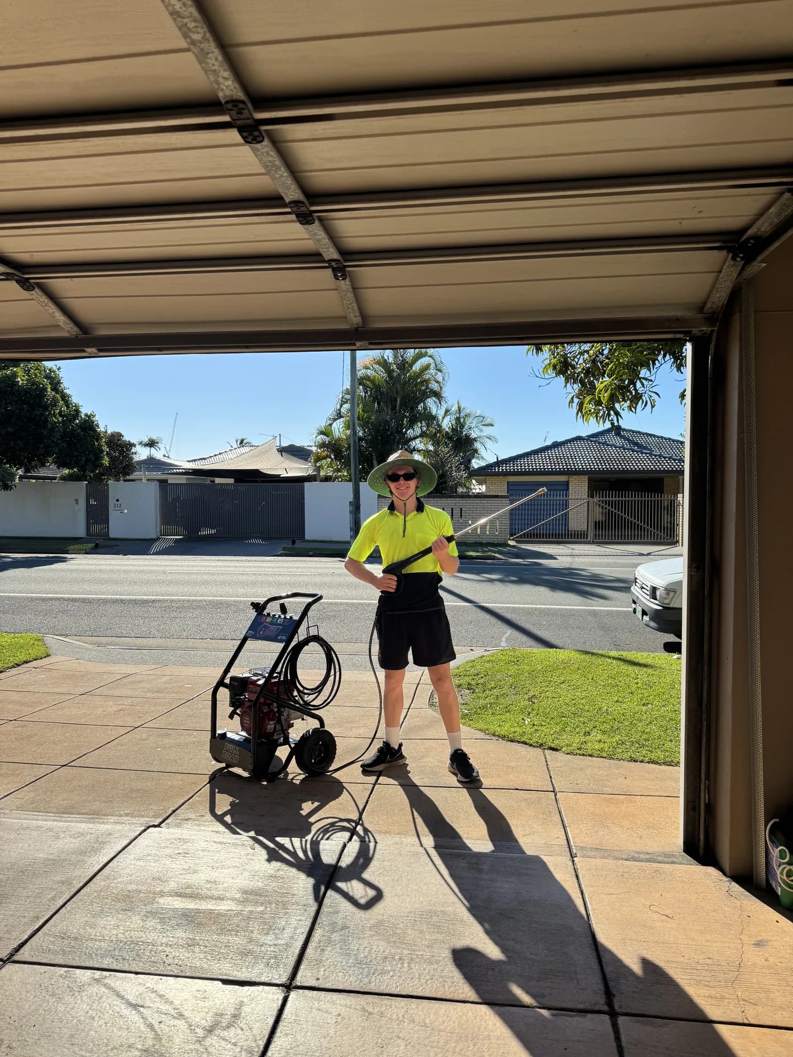 Sunny with the pressure washer
